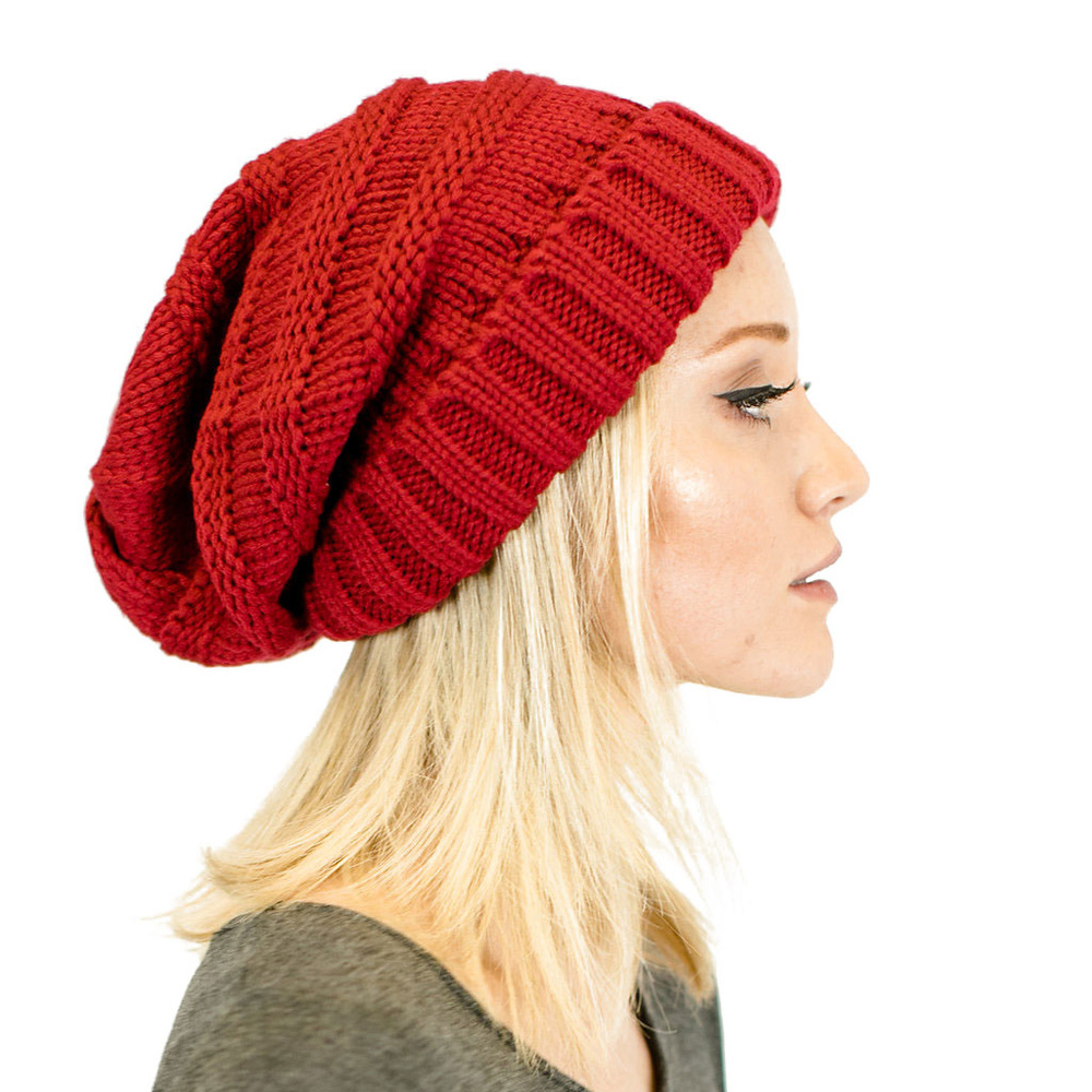 Unisex Knit Oversized Slouchy Beanie in Red